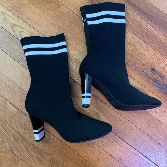 Sam Edelman Black and White Heeled Sock Boots - Picture 1 of 3